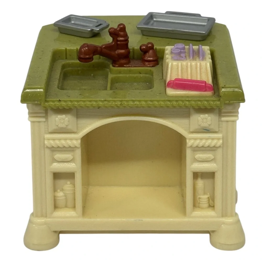 Fisher Price Loving Family Dollhouse Kitchen Sink Island-Refrigerator Food Lot